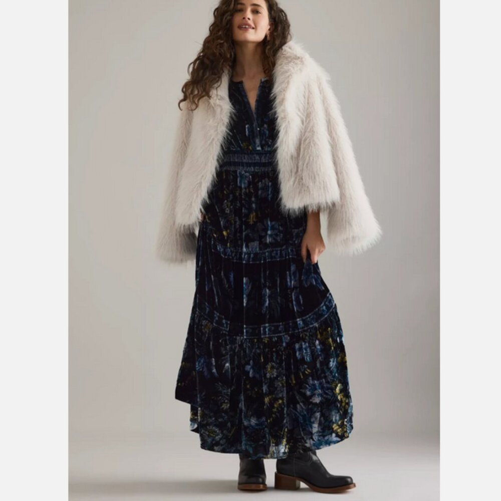 Anthropologie The Somerset Velvet Edition Maxi Dress M NWT Blue Floral Medium - Picture 7 of 10
